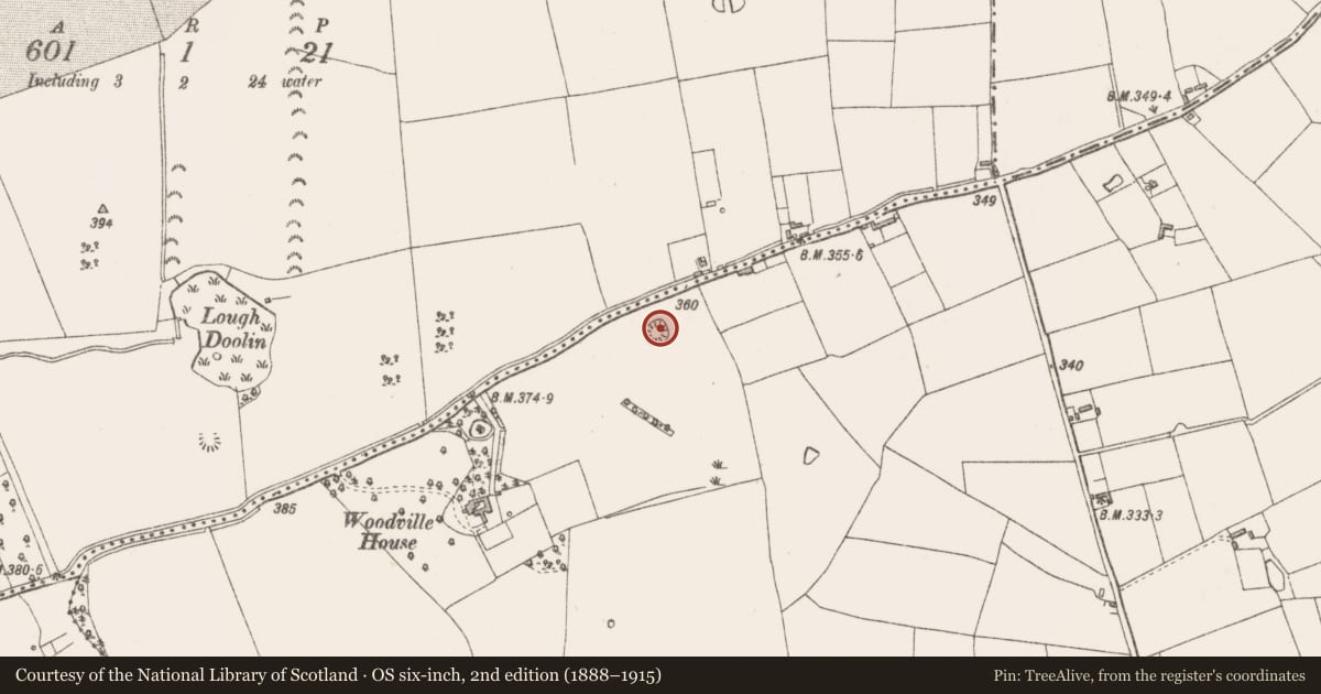 Ordnance Survey six-inch map, 2nd edition (1888–1915) covering the location of Barrow - ring-barrow, Enniscoffey Or Caran, County Westmeath, with a pin at the register's coordinates