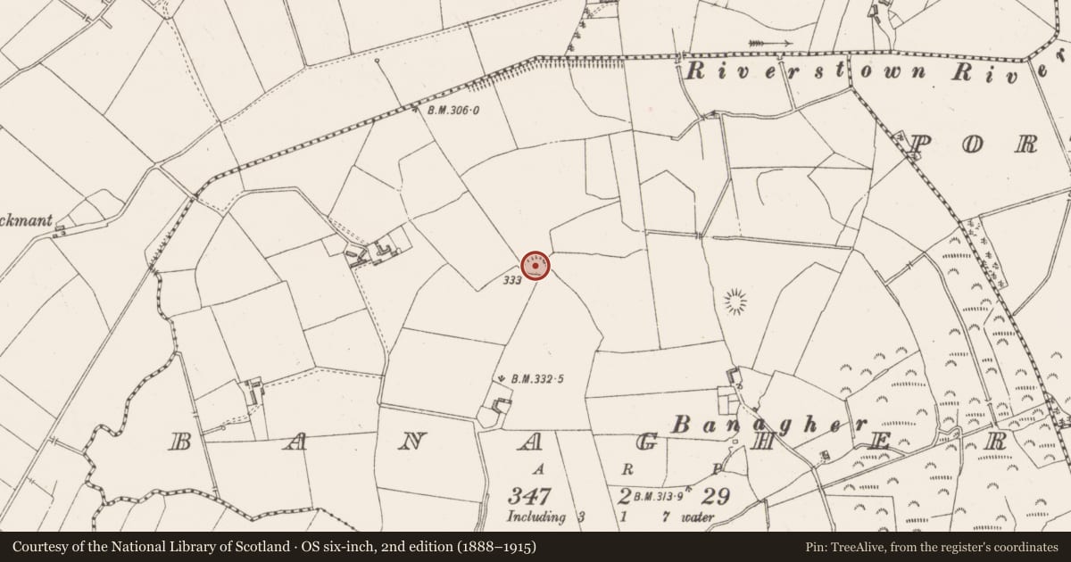 Ordnance Survey six-inch map, 2nd edition (1888–1915) covering the location of Ringfort - rath, Banagher, County Westmeath, with a pin at the register's coordinates
