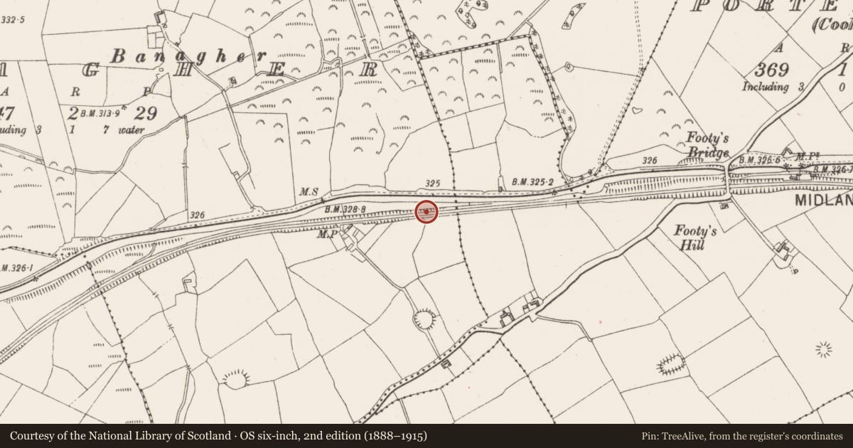 Ordnance Survey six-inch map, 2nd edition (1888–1915) covering the location of Ringfort - rath, Banagher, County Westmeath, with a pin at the register's coordinates