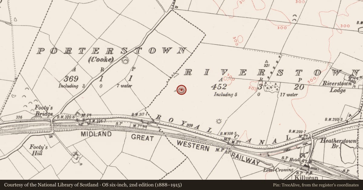 Ordnance Survey six-inch map, 2nd edition (1888–1915) covering the location of Barrow - unclassified, Riverstown, County Westmeath, with a pin at the register's coordinates