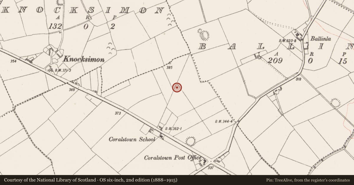 Ordnance Survey six-inch map, 2nd edition (1888–1915) covering the location of Ecclesiastical site, Crossanstown, County Westmeath, with a pin at the register's coordinates