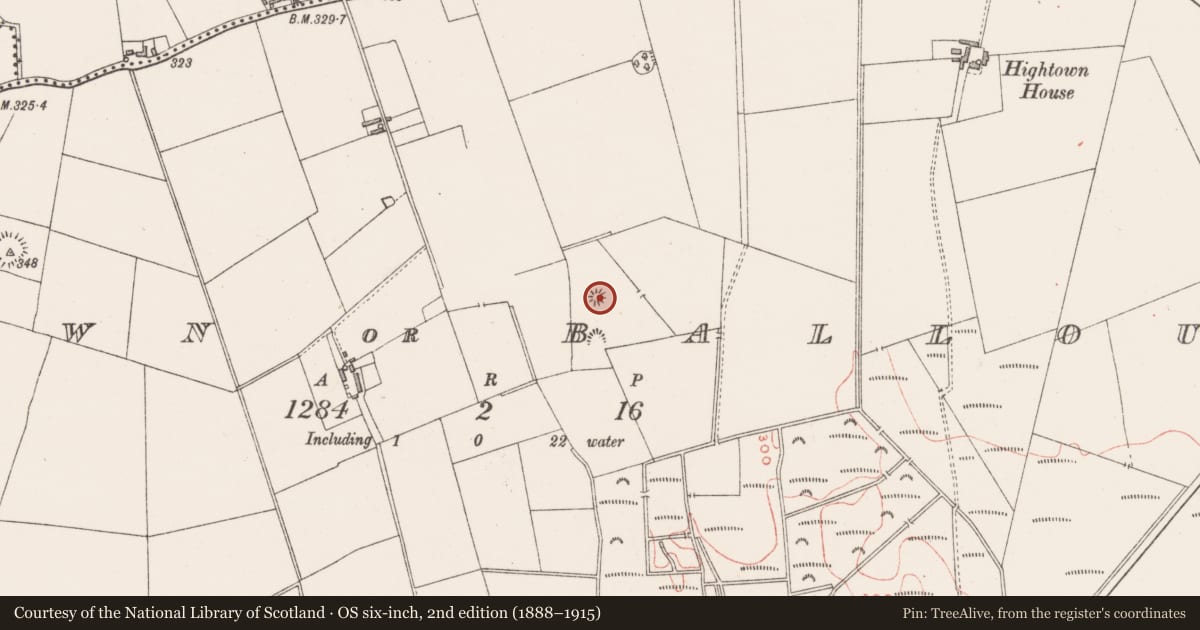 Ordnance Survey six-inch map, 2nd edition (1888–1915) covering the location of Barrow - pond barrow, Hightown Or Balloughter, County Westmeath, with a pin at the register's coordinates