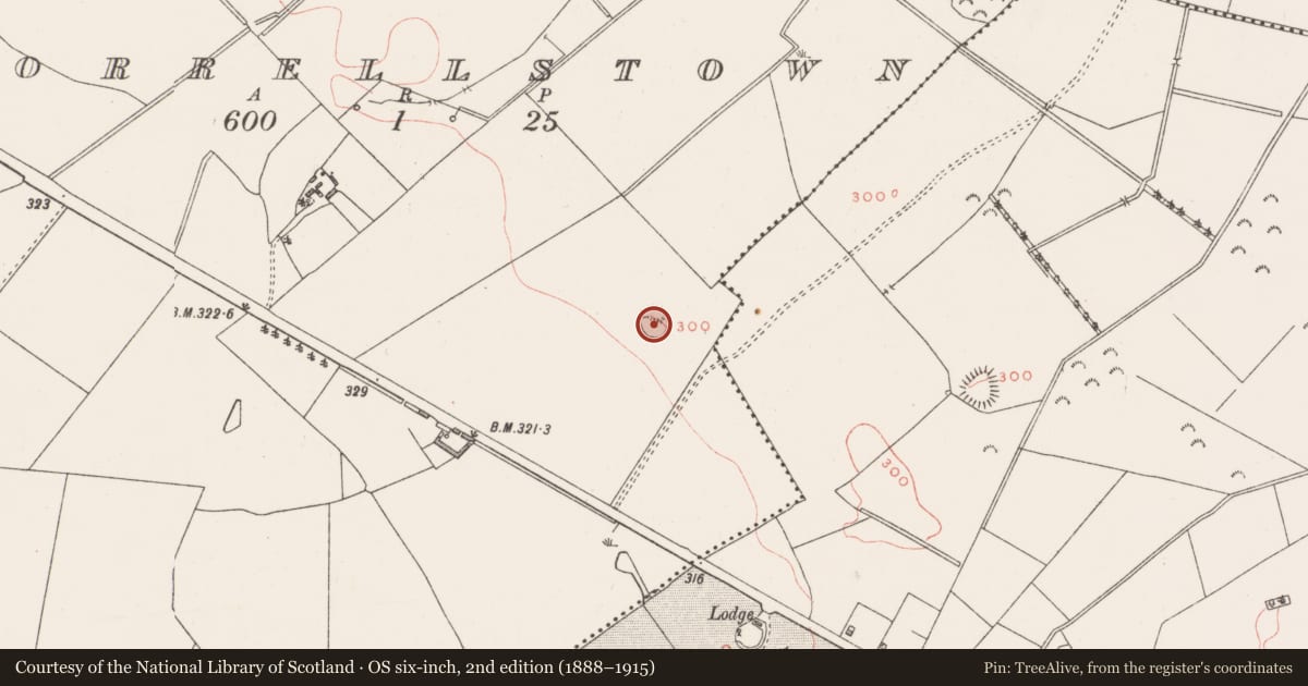 Ordnance Survey six-inch map, 2nd edition (1888–1915) covering the location of Earthwork, Correllstown, County Westmeath, with a pin at the register's coordinates