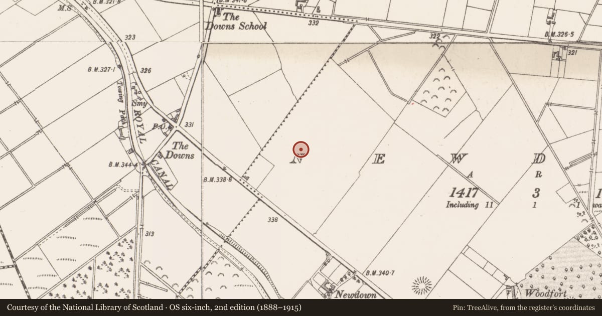 Ordnance Survey six-inch map, 2nd edition (1888–1915) covering the location of Enclosure - large enclosure, Newdown, County Westmeath, with a pin at the register's coordinates