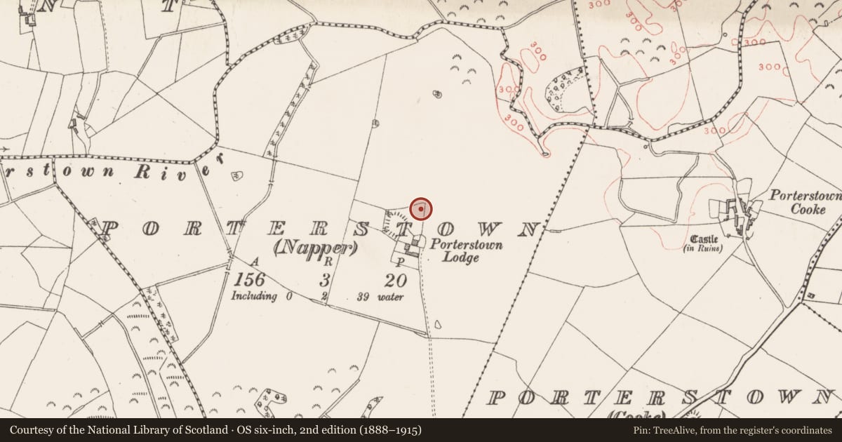 Ordnance Survey six-inch map, 2nd edition (1888–1915) covering the location of Barrow - unclassified, Porterstown (Napper), County Westmeath, with a pin at the register's coordinates