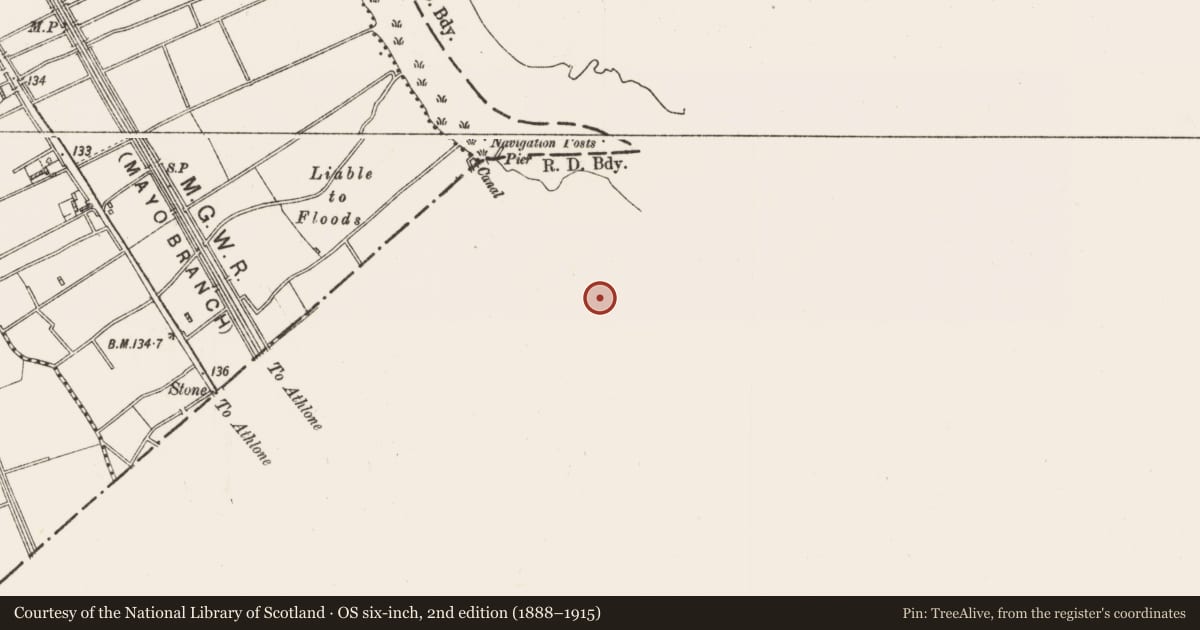 Ordnance Survey six-inch map, 2nd edition (1888–1915) covering the location of Battery, Ranelagh, County Westmeath, with a pin at the register's coordinates