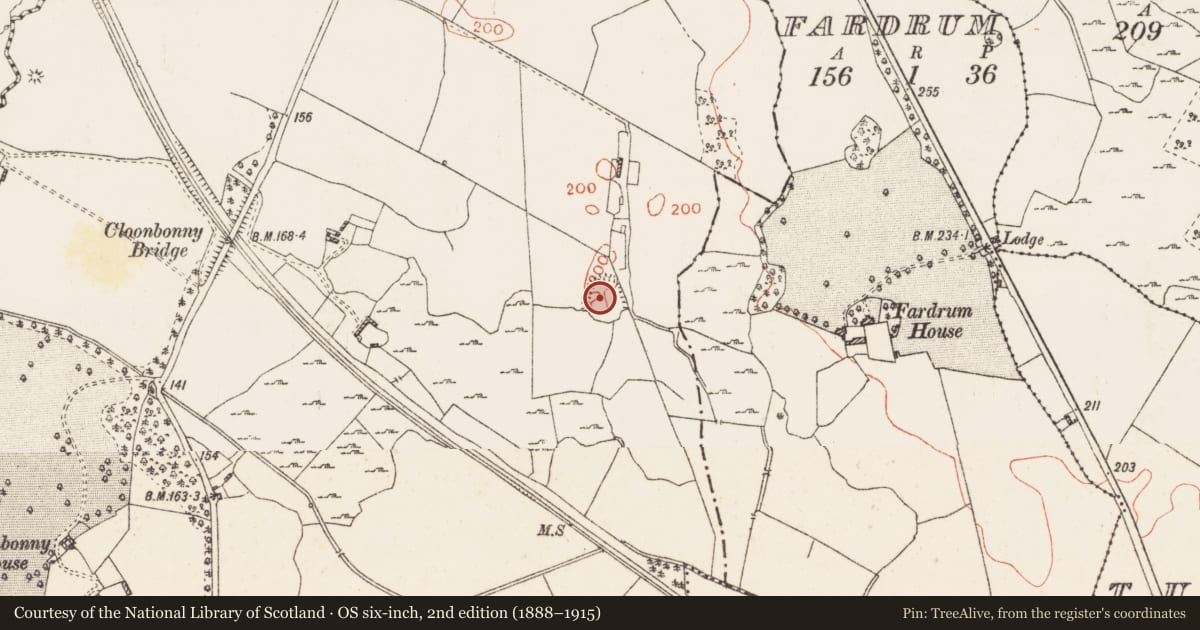 Ordnance Survey six-inch map, 2nd edition (1888–1915) covering the location of Children's burial ground, Cloonbonny, County Westmeath, with a pin at the register's coordinates