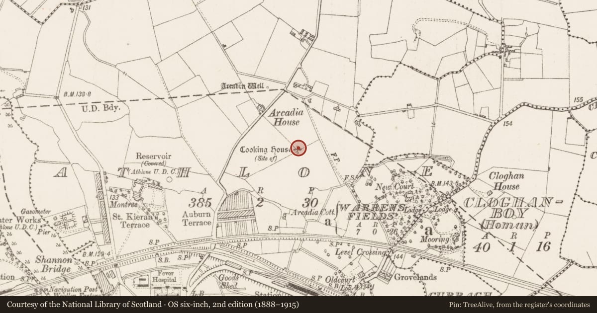 Ordnance Survey six-inch map, 2nd edition (1888–1915) covering the location of House - 17th century, Athlone, County Westmeath, with a pin at the register's coordinates