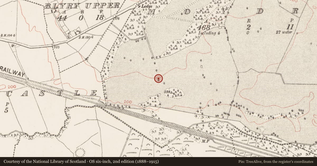 Ordnance Survey six-inch map, 2nd edition (1888–1915) covering the location of Burial, Moydrum, County Westmeath, with a pin at the register's coordinates