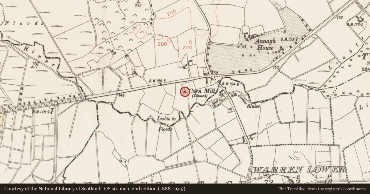 Ordnance Survey six-inch map, 2nd edition (1888–1915) covering the location of Ritual site - holy well, Annagh, County Westmeath, with a pin at the register's coordinates