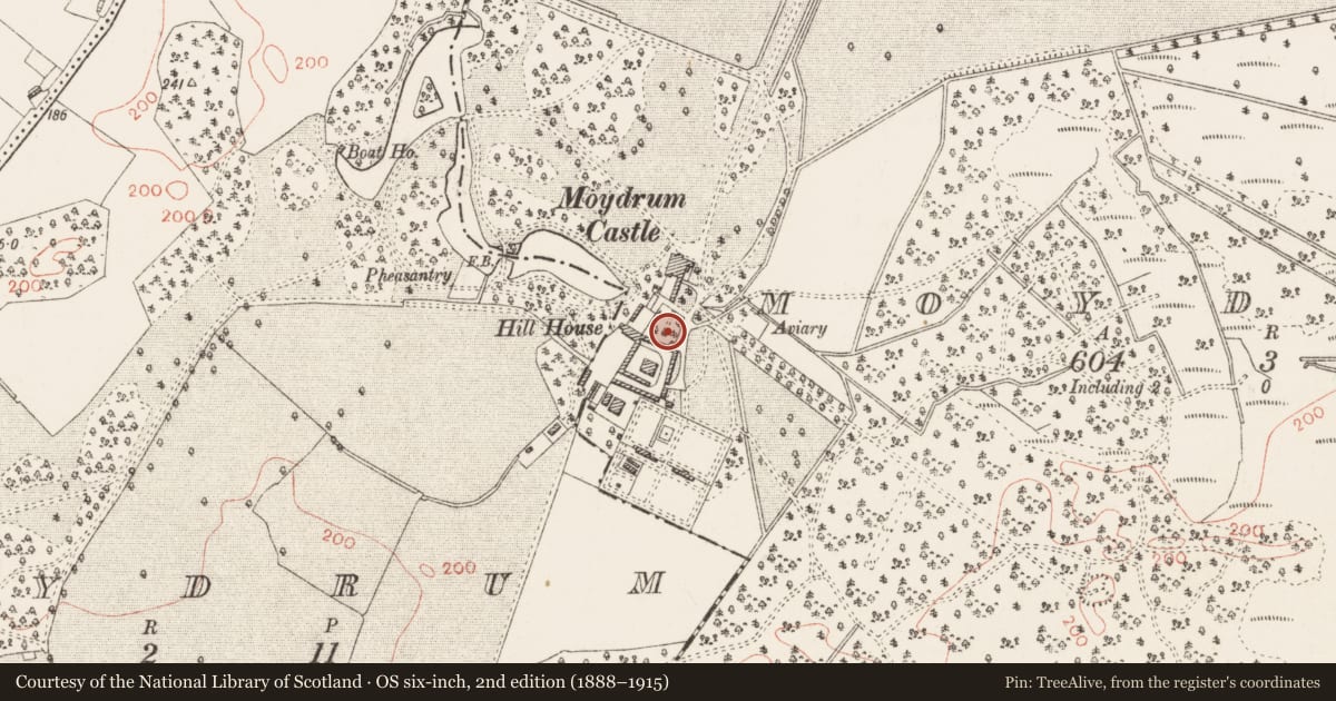 Ordnance Survey six-inch map, 2nd edition (1888–1915) covering the location of Icehouse, Moydrum, County Westmeath, with a pin at the register's coordinates