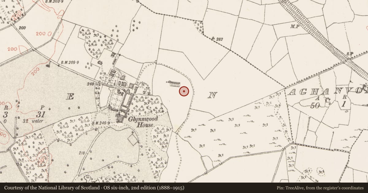 Ordnance Survey six-inch map, 2nd edition (1888–1915) covering the location of Earthwork, Glen, County Westmeath, with a pin at the register's coordinates