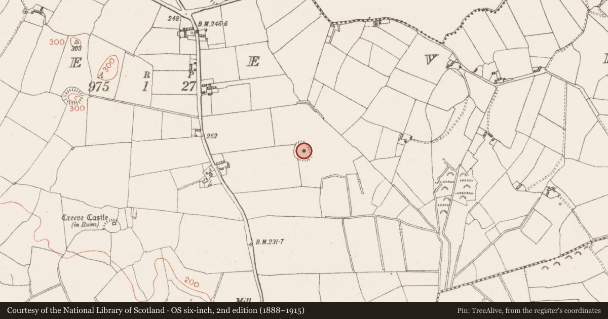 Ordnance Survey six-inch map, 2nd edition (1888–1915) covering the location of Ringfort - rath, Creeve, County Westmeath, with a pin at the register's coordinates