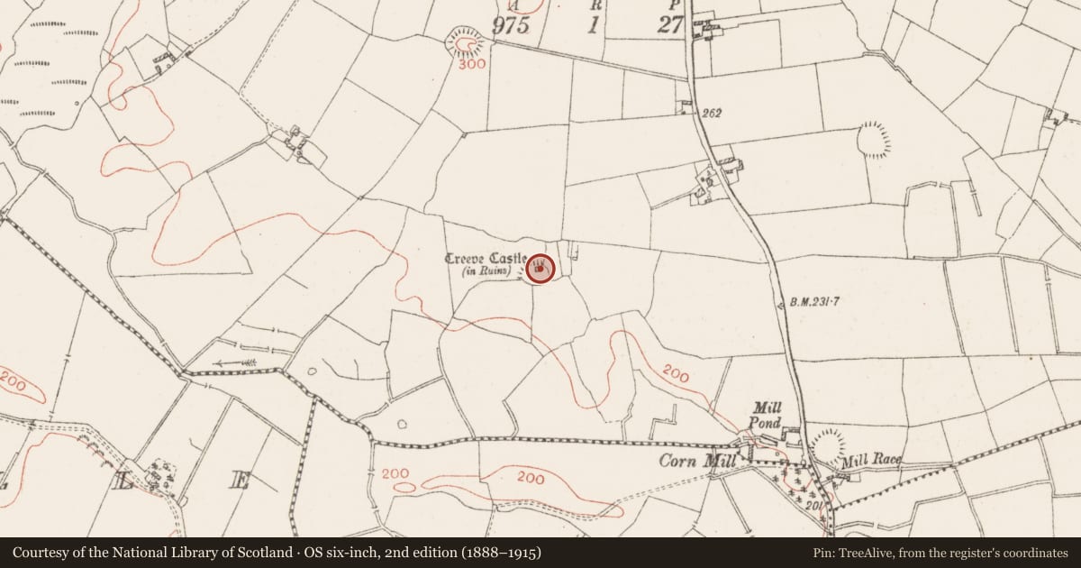 Ordnance Survey six-inch map, 2nd edition (1888–1915) covering the location of Castle - tower house, Creeve, County Westmeath, with a pin at the register's coordinates