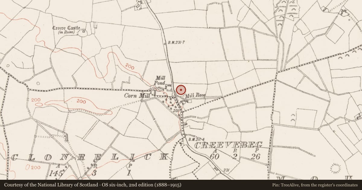 Ordnance Survey six-inch map, 2nd edition (1888–1915) covering the location of Ringfort - rath, Creeve, County Westmeath, with a pin at the register's coordinates