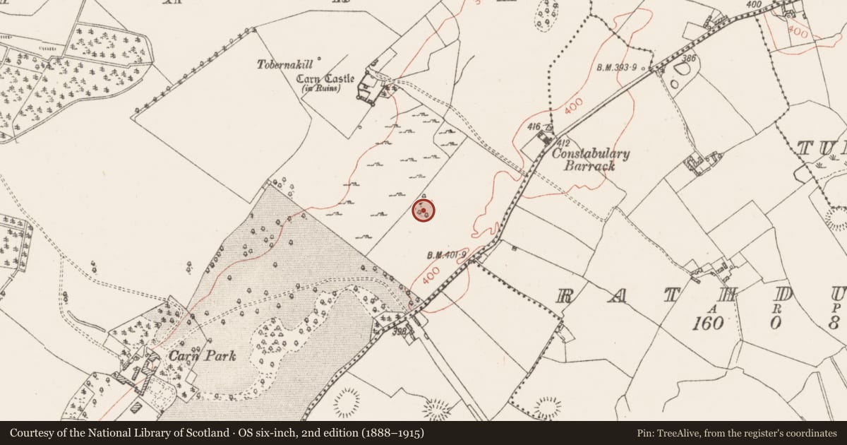 Ordnance Survey six-inch map, 2nd edition (1888–1915) covering the location of Enclosure, Carnpark, County Westmeath, with a pin at the register's coordinates