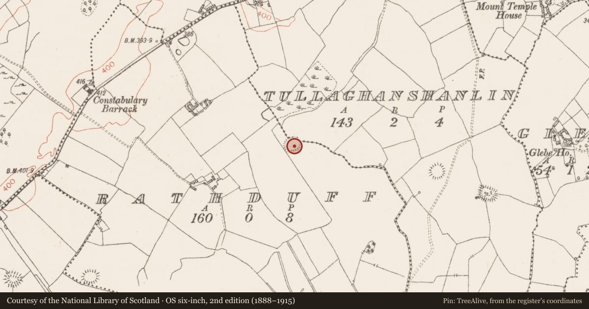 Ordnance Survey six-inch map, 2nd edition (1888–1915) covering the location of Ringfort - rath, Rathduff, County Westmeath, with a pin at the register's coordinates