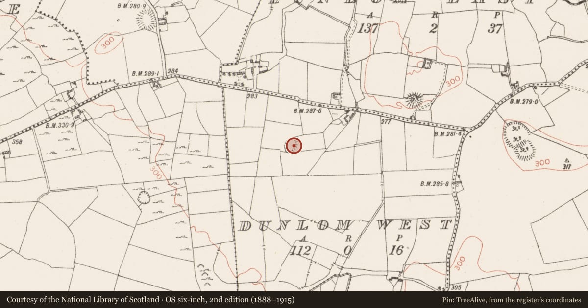 Ordnance Survey six-inch map, 2nd edition (1888–1915) covering the location of Ringfort - rath, Dunlom West, County Westmeath, with a pin at the register's coordinates