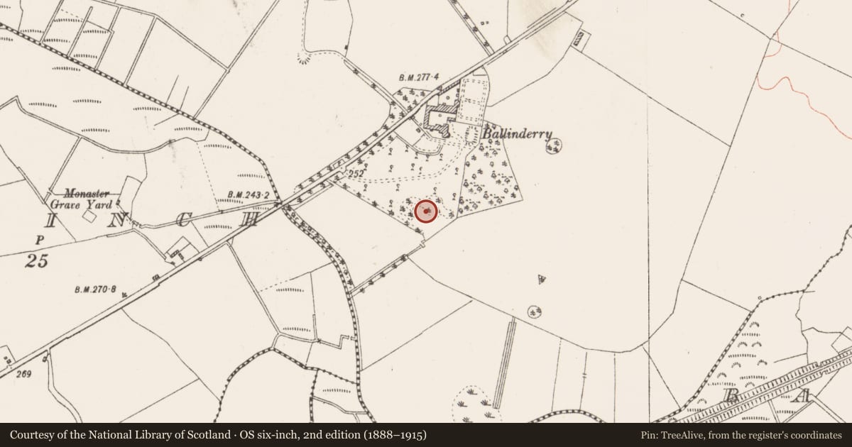 Ordnance Survey six-inch map, 2nd edition (1888–1915) covering the location of Ringfort - rath, Ballinderry, County Westmeath, with a pin at the register's coordinates