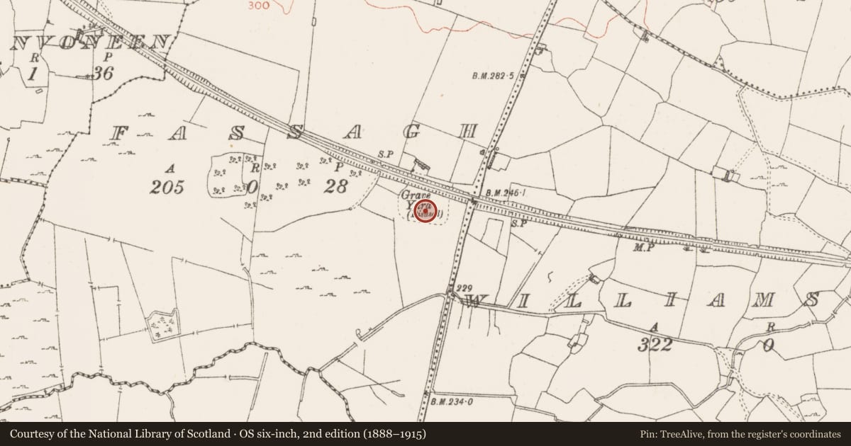 Ordnance Survey six-inch map, 2nd edition (1888–1915) covering the location of Ecclesiastical enclosure, Fassagh, County Westmeath, with a pin at the register's coordinates