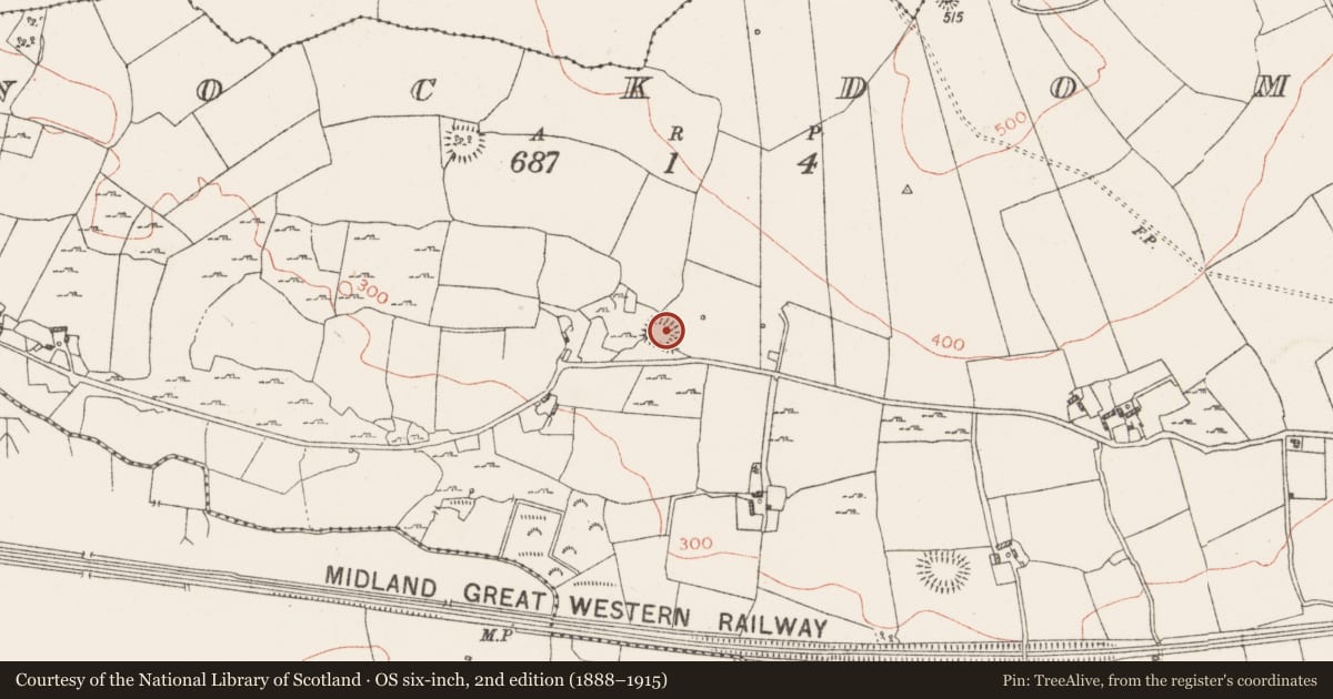 Ordnance Survey six-inch map, 2nd edition (1888–1915) covering the location of Ringfort - rath, Knockdomny, County Westmeath, with a pin at the register's coordinates