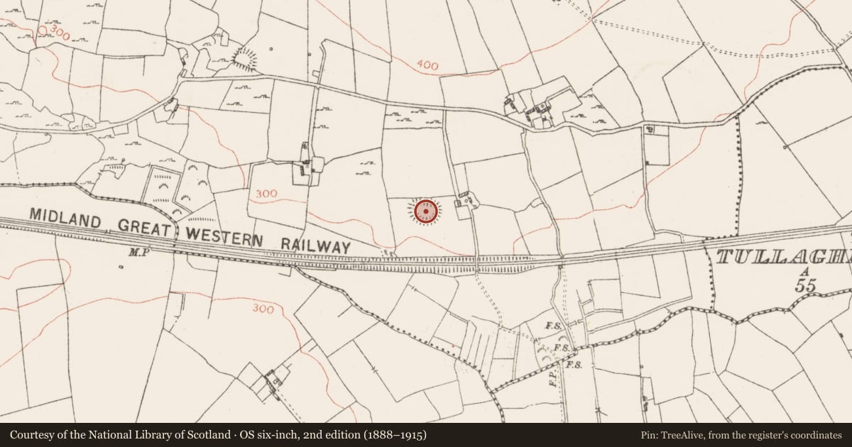 Ordnance Survey six-inch map, 2nd edition (1888–1915) covering the location of Ringfort - rath, Knockdomny, County Westmeath, with a pin at the register's coordinates
