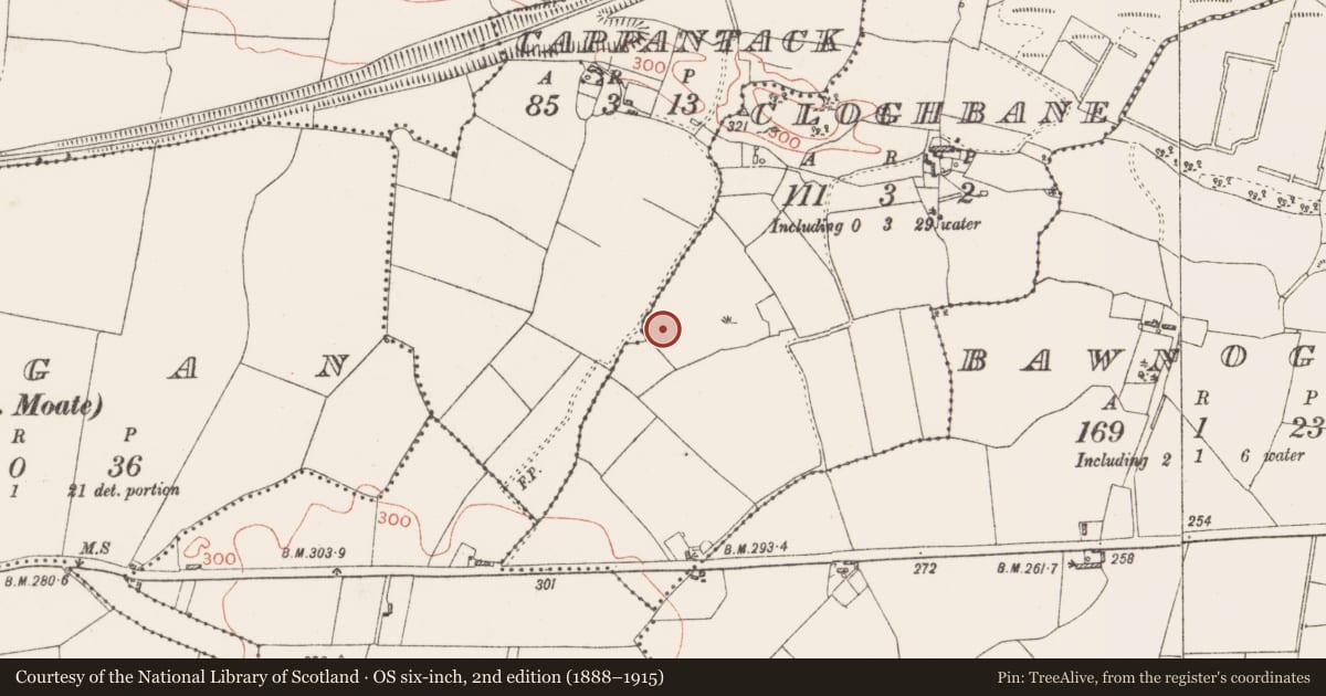 Ordnance Survey six-inch map, 2nd edition (1888–1915) covering the location of Ringfort - rath, Cloghbane, County Westmeath, with a pin at the register's coordinates
