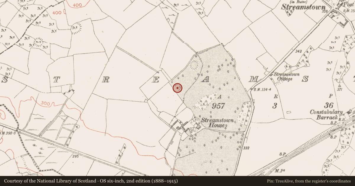 Ordnance Survey six-inch map, 2nd edition (1888–1915) covering the location of Ringfort - rath, Streamstown, County Westmeath, with a pin at the register's coordinates