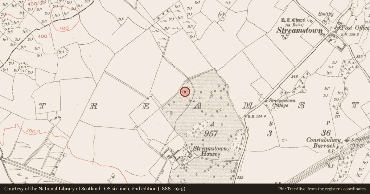Ordnance Survey six-inch map, 2nd edition (1888–1915) covering the location of Ringfort - rath, Streamstown, County Westmeath, with a pin at the register's coordinates