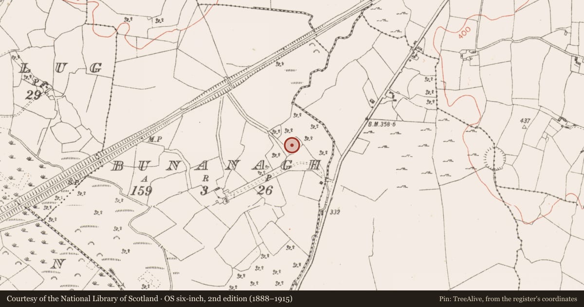 Ordnance Survey six-inch map, 2nd edition (1888–1915) covering the location of Enclosure, Bunanagh, County Westmeath, with a pin at the register's coordinates