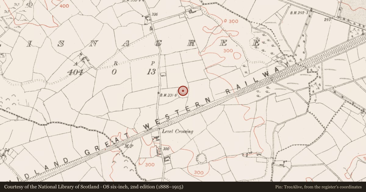 Ordnance Survey six-inch map, 2nd edition (1888–1915) covering the location of Ringfort - rath, Lisnagree, County Westmeath, with a pin at the register's coordinates