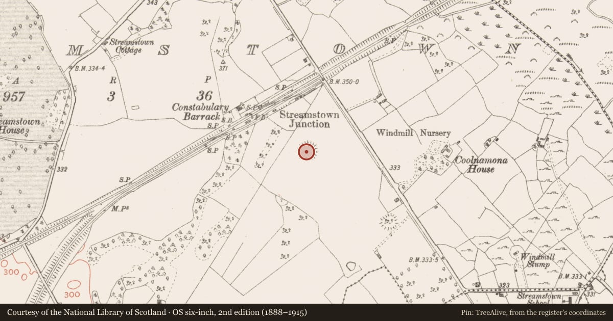 Ordnance Survey six-inch map, 2nd edition (1888–1915) covering the location of Ringfort - rath, Streamstown, County Westmeath, with a pin at the register's coordinates