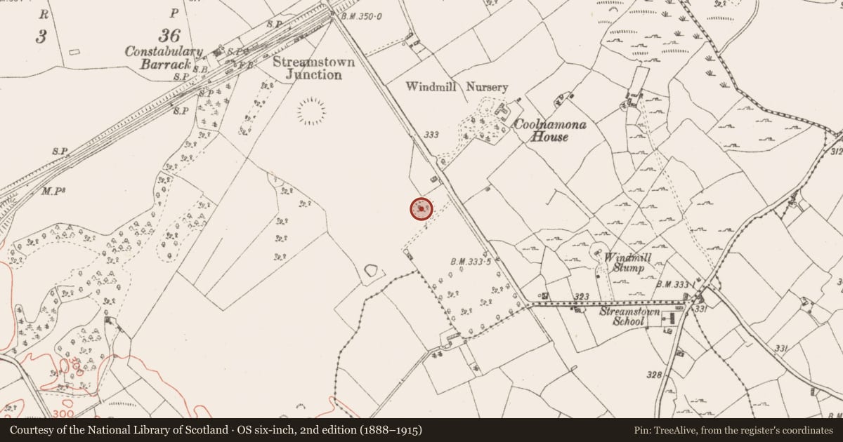 Ordnance Survey six-inch map, 2nd edition (1888–1915) covering the location of Ringfort - rath, Streamstown, County Westmeath, with a pin at the register's coordinates