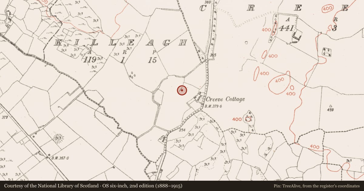 Ordnance Survey six-inch map, 2nd edition (1888–1915) covering the location of Church, Killeagh, County Westmeath, with a pin at the register's coordinates