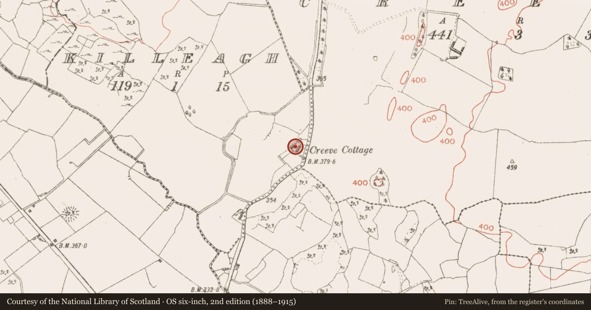 Ordnance Survey six-inch map, 2nd edition (1888–1915) covering the location of Architectural fragment, Killeagh, County Westmeath, with a pin at the register's coordinates