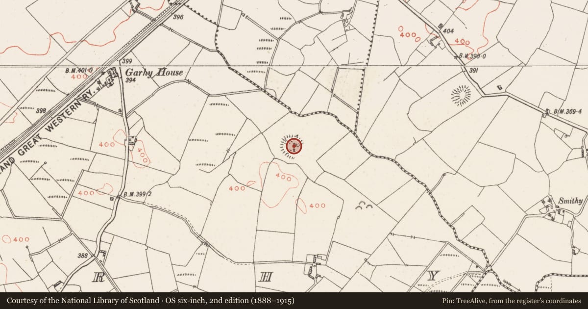Ordnance Survey six-inch map, 2nd edition (1888–1915) covering the location of Enclosure, Garhy, County Westmeath, with a pin at the register's coordinates