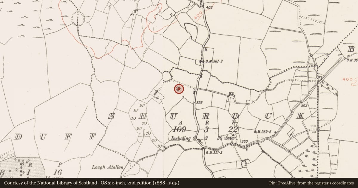 Ordnance Survey six-inch map, 2nd edition (1888–1915) covering the location of Mound, Shurock, County Westmeath, with a pin at the register's coordinates