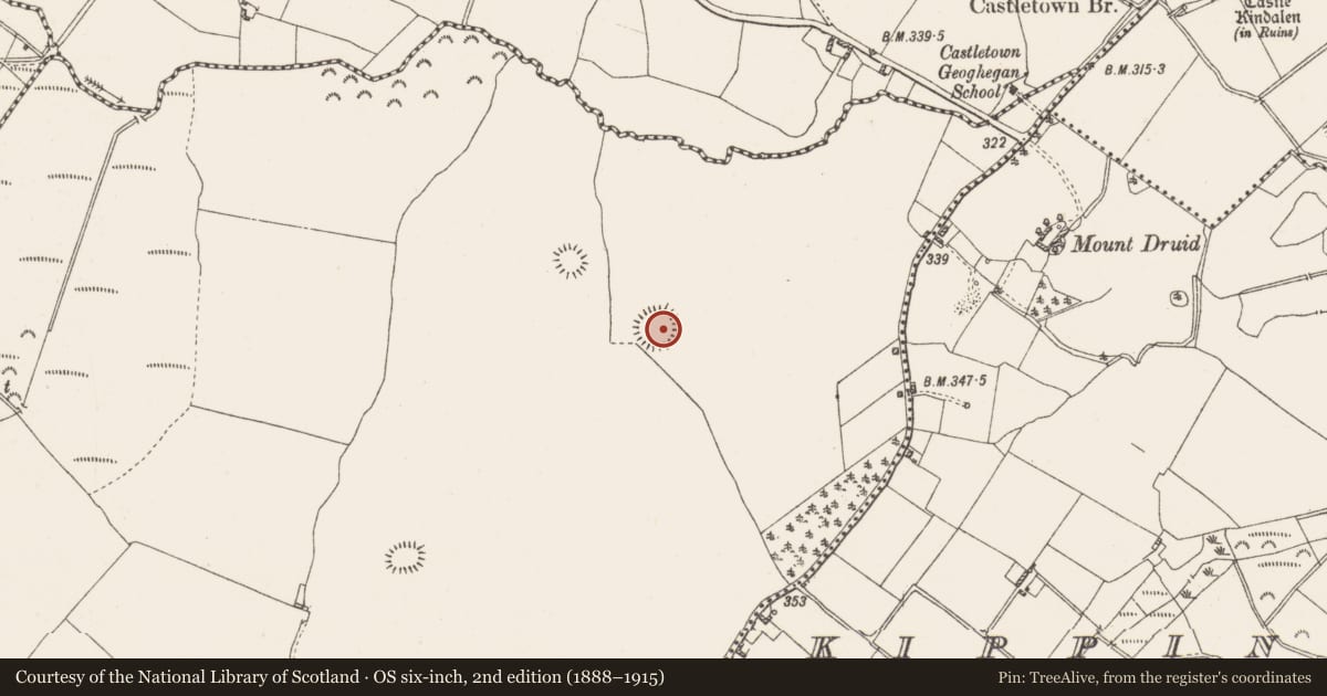 Ordnance Survey six-inch map, 2nd edition (1888–1915) covering the location of Ringfort - rath, Ballyhast, County Westmeath, with a pin at the register's coordinates
