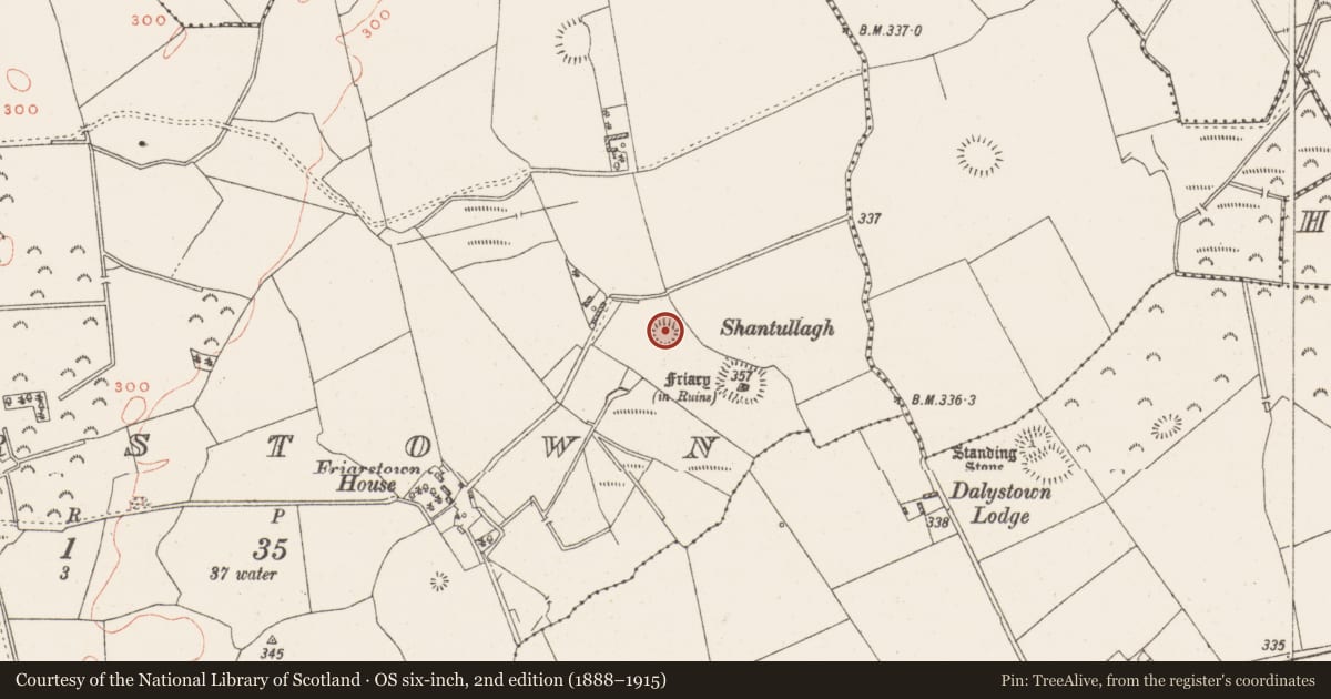 Ordnance Survey six-inch map, 2nd edition (1888–1915) covering the location of Ringfort - rath, Friarstown, County Westmeath, with a pin at the register's coordinates