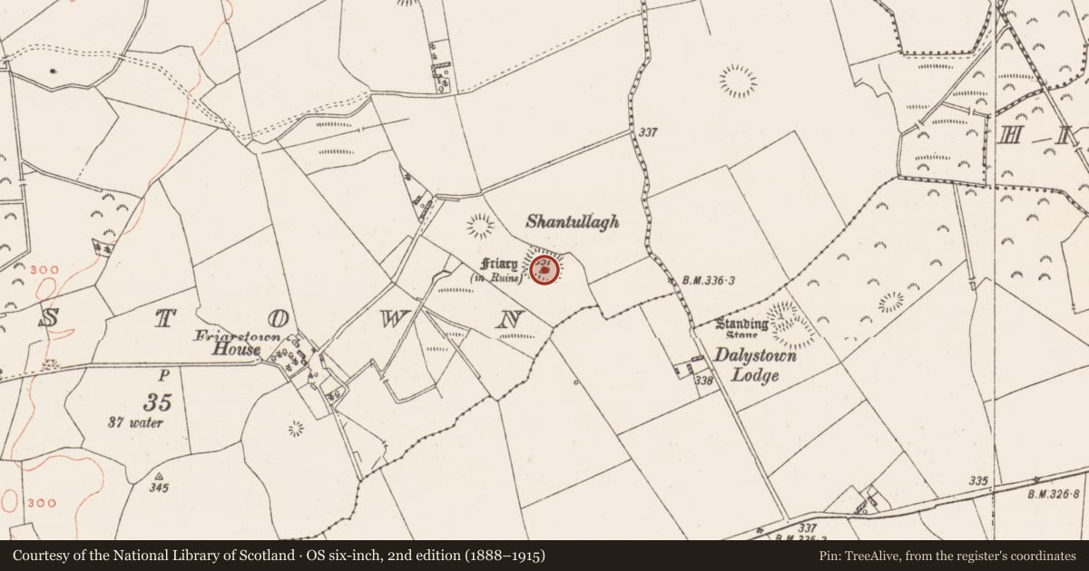 Ordnance Survey six-inch map, 2nd edition (1888–1915) covering the location of Religious house - Dominican friars, Friarstown, County Westmeath, with a pin at the register's coordinates