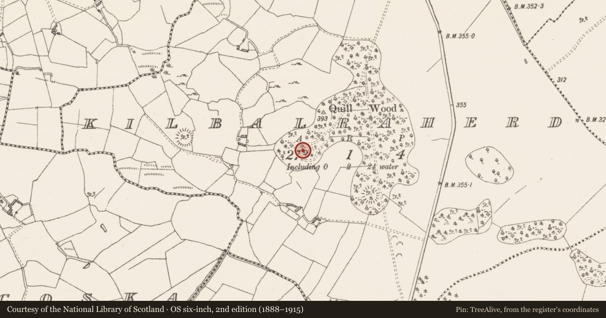 Ordnance Survey six-inch map, 2nd edition (1888–1915) covering the location of Enclosure, Kilbalraherd, County Westmeath, with a pin at the register's coordinates