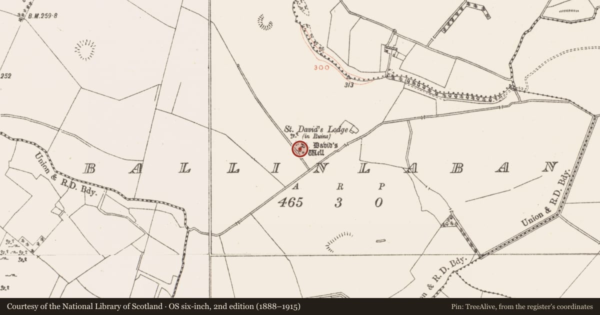 Ordnance Survey six-inch map, 2nd edition (1888–1915) covering the location of Ritual site - holy well, Ballinlaban, County Westmeath, with a pin at the register's coordinates