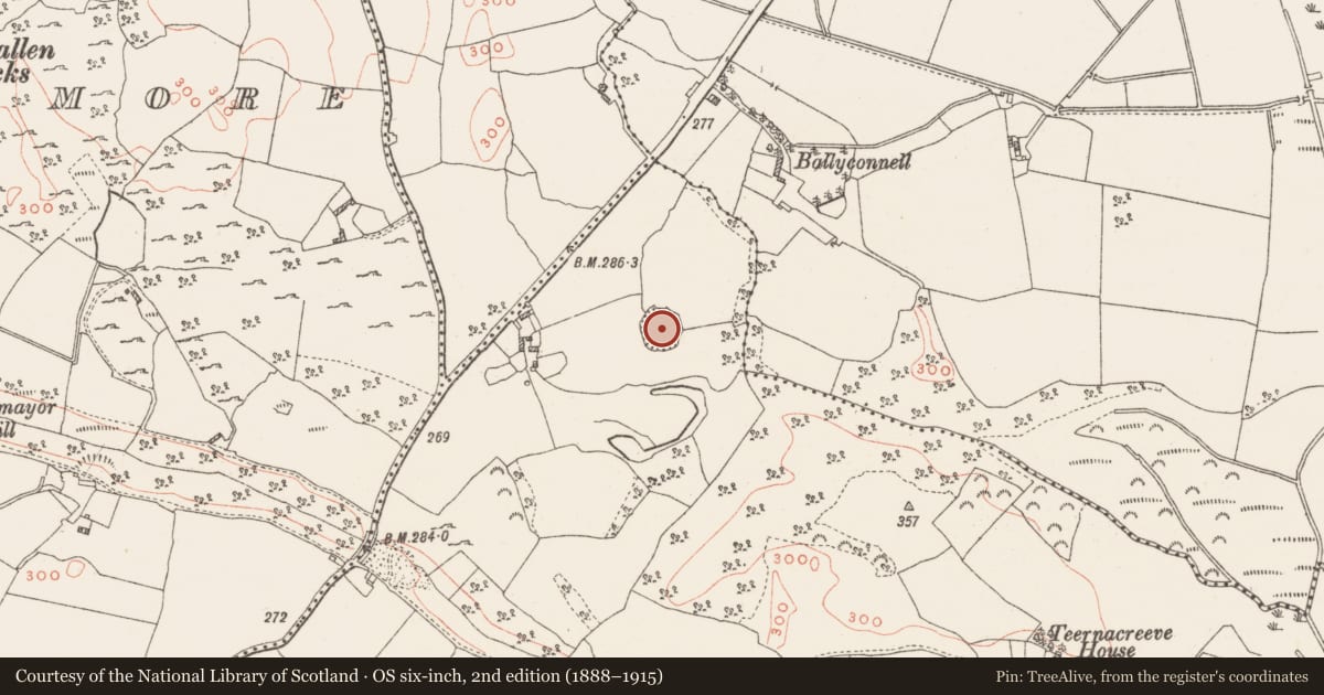 Ordnance Survey six-inch map, 2nd edition (1888–1915) covering the location of Ringfort - rath, Teernacreeve, County Westmeath, with a pin at the register's coordinates