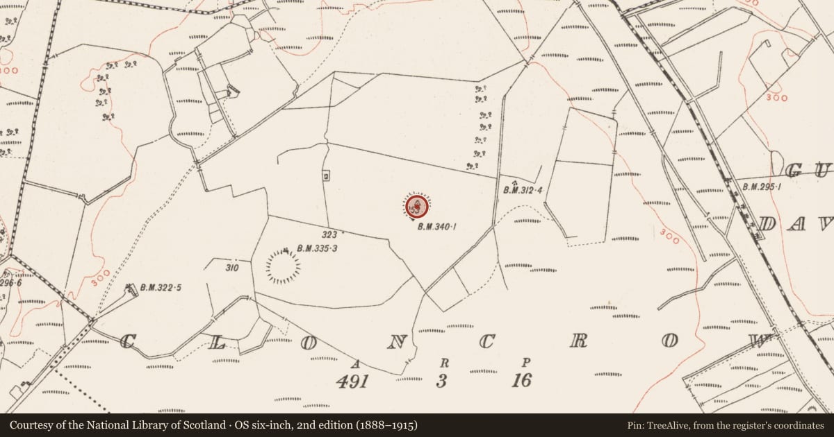 Ordnance Survey six-inch map, 2nd edition (1888–1915) covering the location of Ringfort - rath, Cloncrow, County Westmeath, with a pin at the register's coordinates
