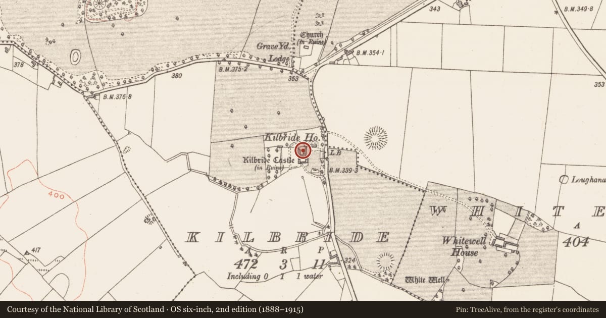 Ordnance Survey six-inch map, 2nd edition (1888–1915) covering the location of Bawn, Kilbride, County Westmeath, with a pin at the register's coordinates
