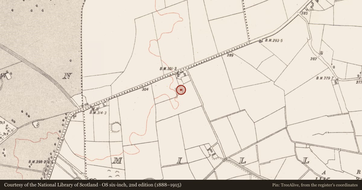 Ordnance Survey six-inch map, 2nd edition (1888–1915) covering the location of Moated site, Milltown, County Westmeath, with a pin at the register's coordinates