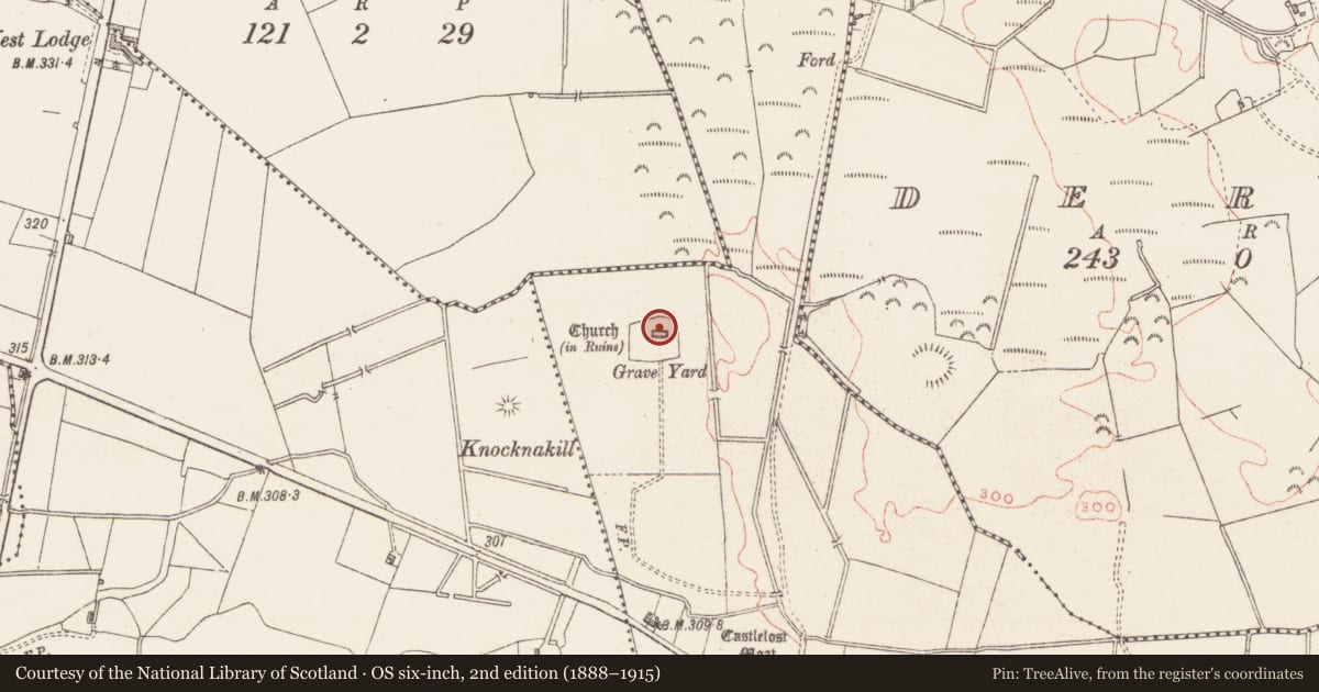 Ordnance Survey six-inch map, 2nd edition (1888–1915) covering the location of Church, Castlelost, County Westmeath, with a pin at the register's coordinates