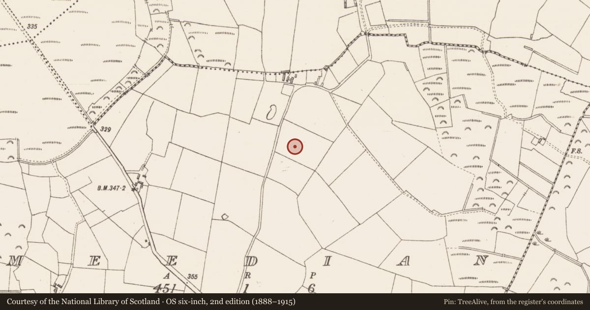 Ordnance Survey six-inch map, 2nd edition (1888–1915) covering the location of Earthwork, Meedian, County Westmeath, with a pin at the register's coordinates
