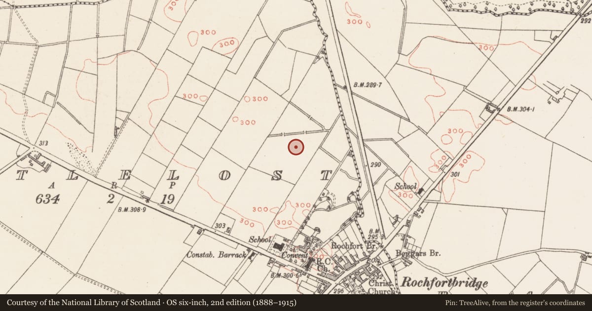 Ordnance Survey six-inch map, 2nd edition (1888–1915) covering the location of Enclosure, Castlelost, County Westmeath, with a pin at the register's coordinates