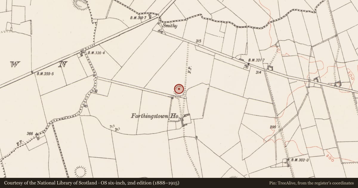 Ordnance Survey six-inch map, 2nd edition (1888–1915) covering the location of Ringfort - rath, Farthingstown, County Westmeath, with a pin at the register's coordinates